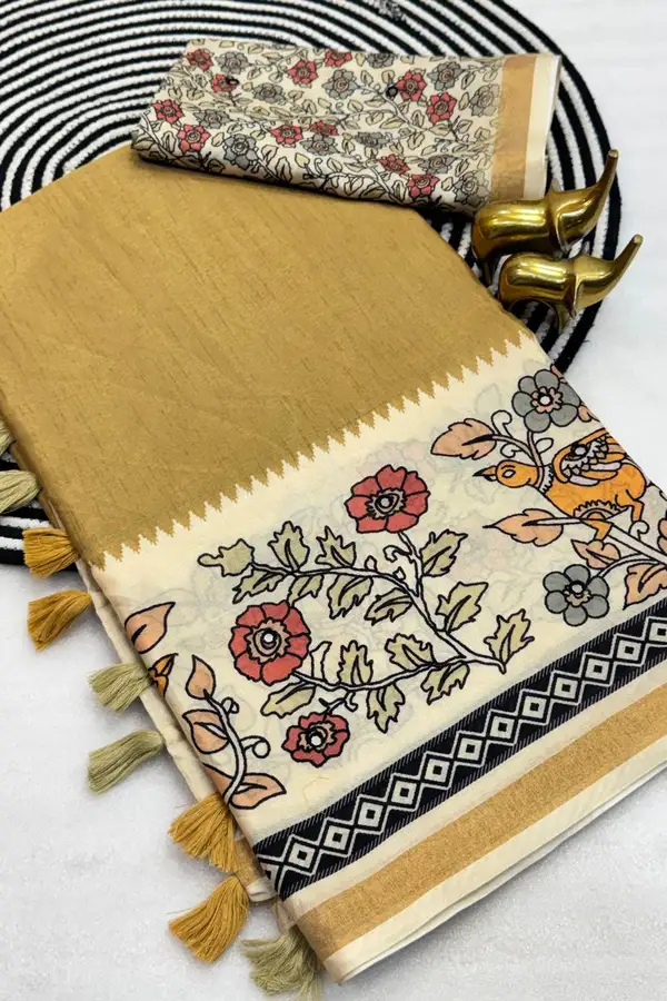 Beautiful  Kalamkari  silk sarees with zari border - sarees saree at Sneha Collections Hyderabad
